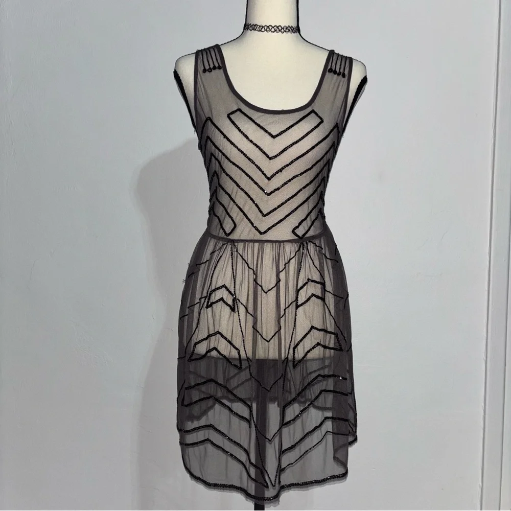 Free People Sheer Beaded Mesh Boho Dress S